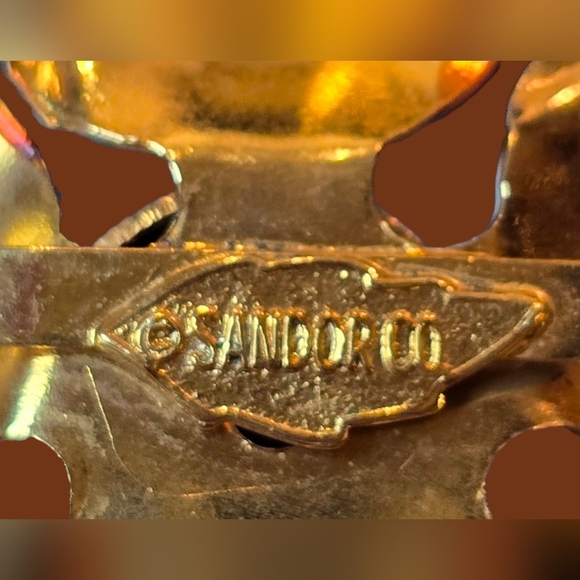 Sandor Co. Vintage Orange Enamel Gold Tone Brooch - Picture 5 of 6